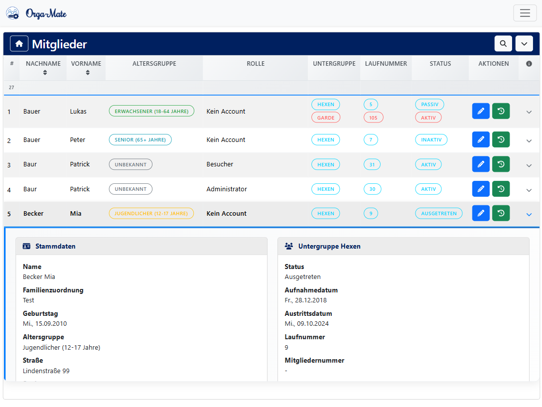 Mitgliederverwaltung – zentrale Verwaltung