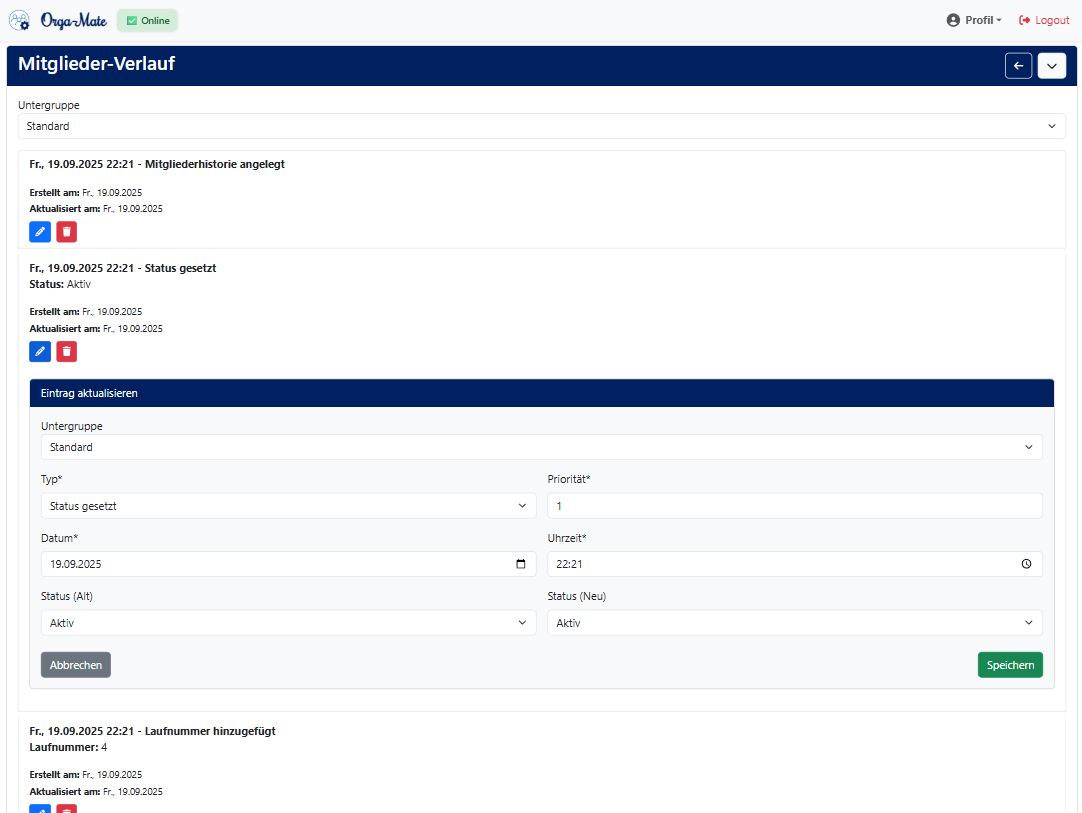 Mitgliederhistorie – Statusänderungen dokumentiert